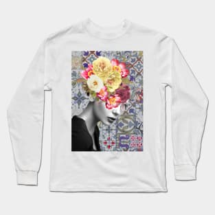 collage art-girl with flowers Long Sleeve T-Shirt